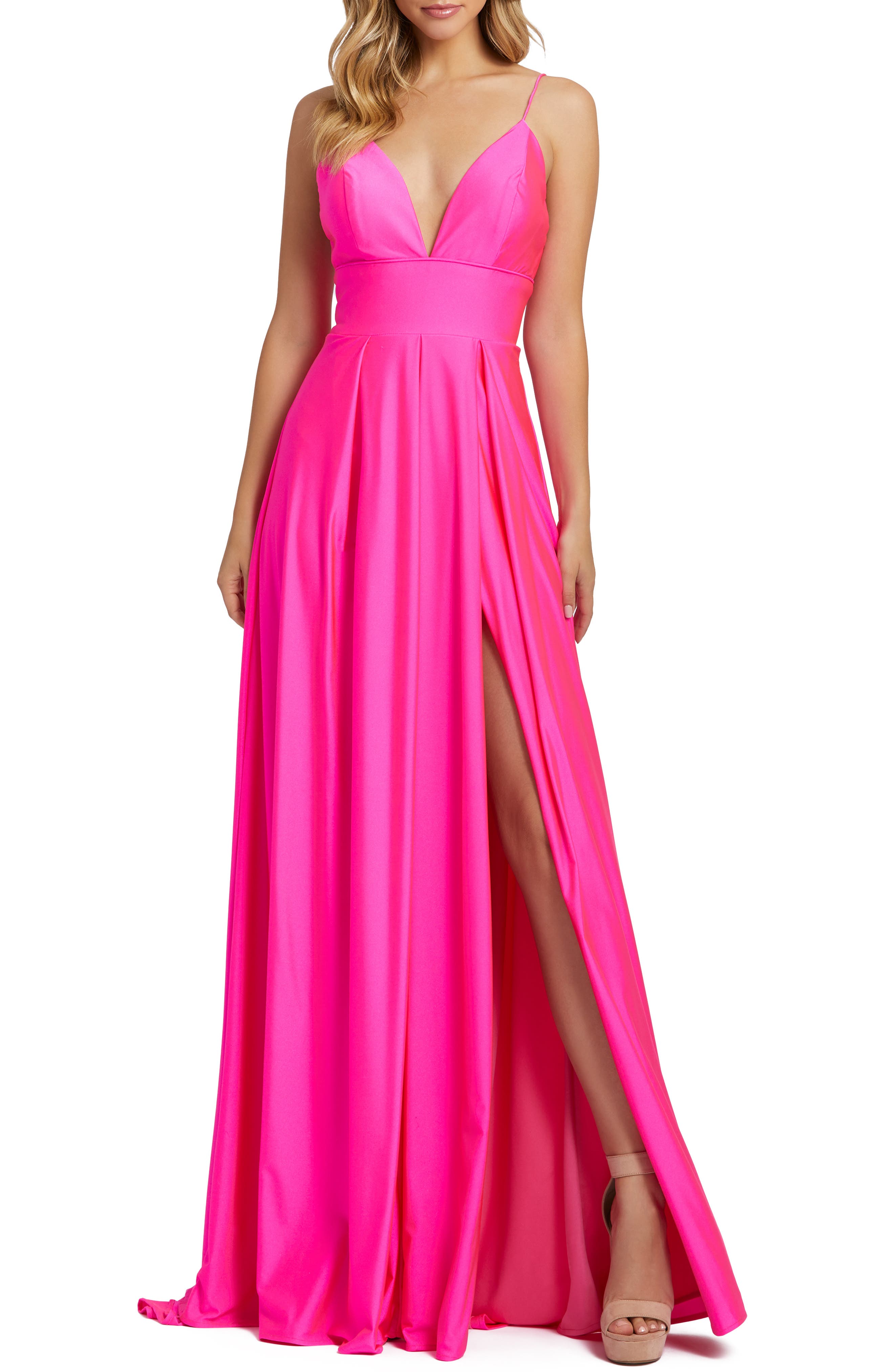 Mac Duggal Plunge Neck Pleated Gown ...